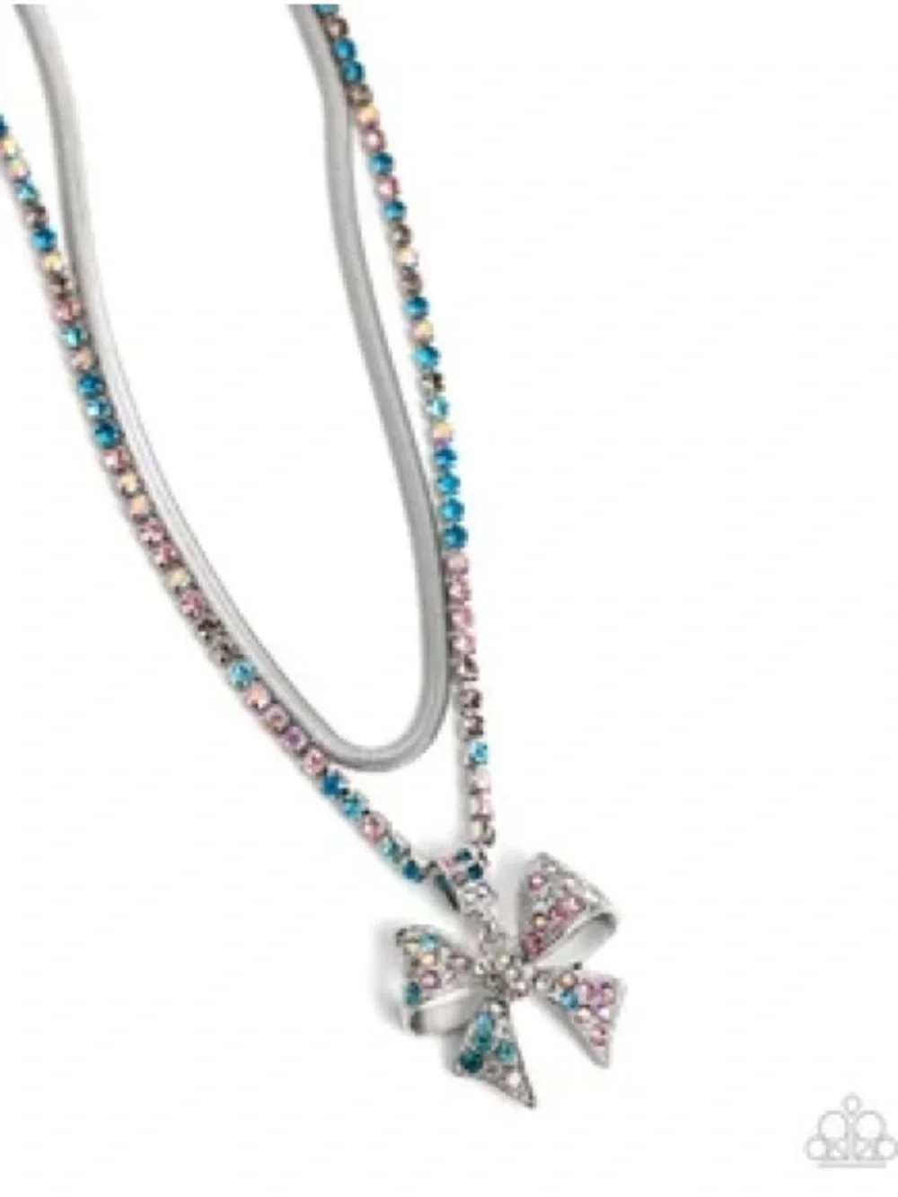 Multilayer Silver Toned Necklace with Turquoise Accents and Bow Pendant